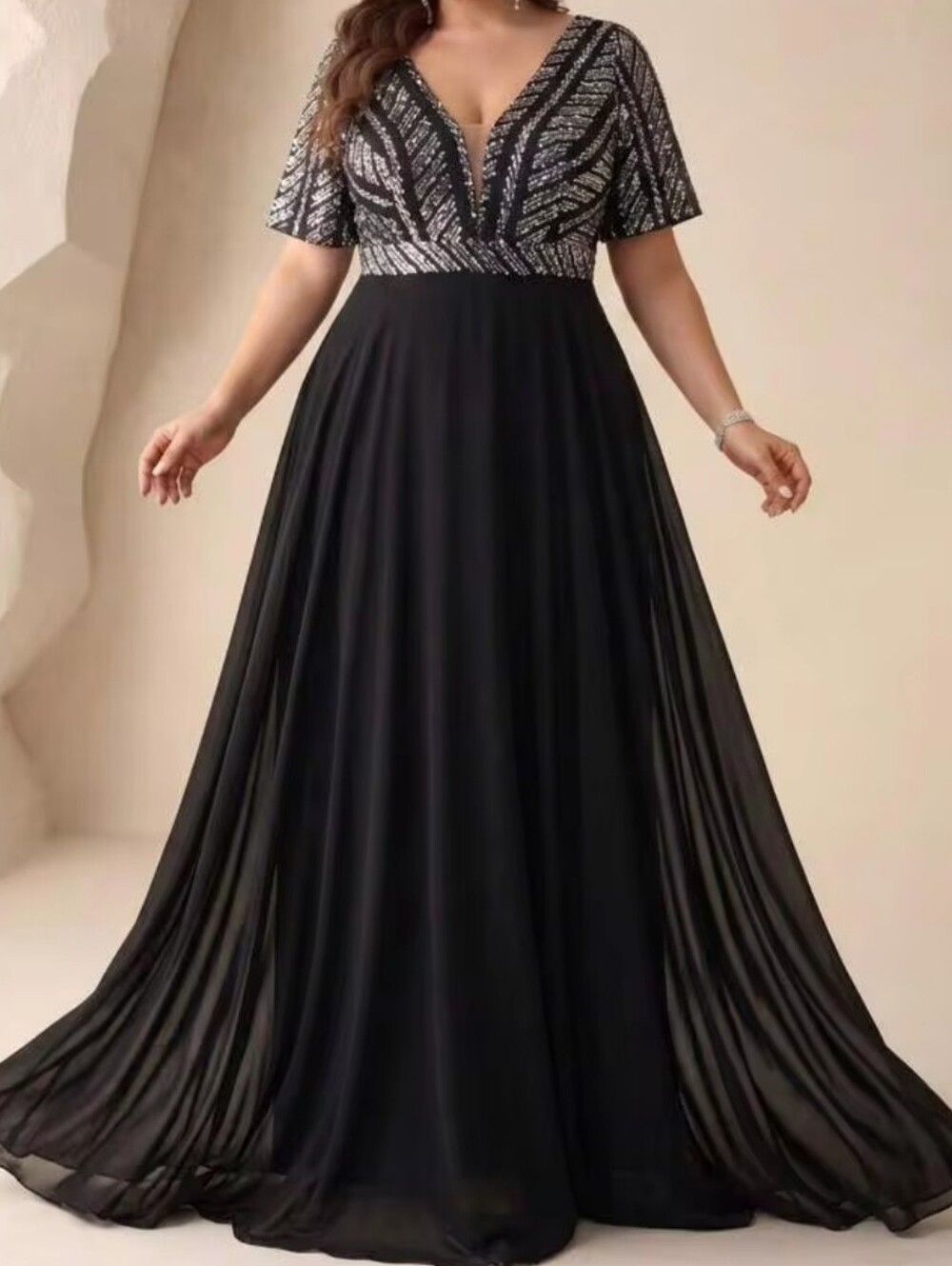 Unithorse Elegant Black Sequin Bodice A-Line Evening Dress Sz 3XL Pre-owned